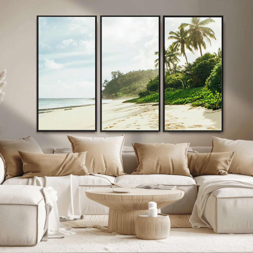 Relaxing Beach Wall Art Canvas Print, Framed Ocean View Coastal Serenity