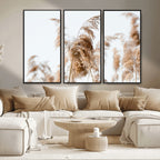 Pampas Grass Wall Art Canvas Print, Framed Neutral Tones Minimalist Boho