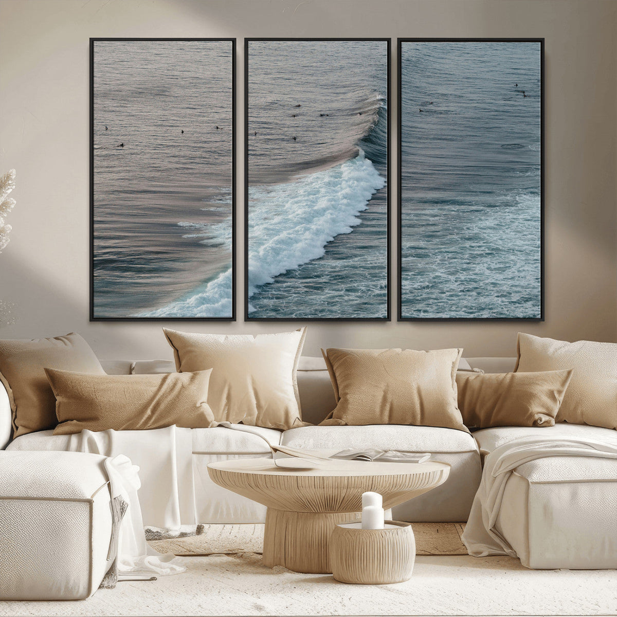 Ocean Waves Wall Art Canvas Print, Framed Coastal Serenity Surf Scene