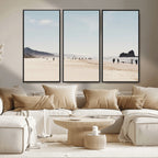 Minimalist Beach Wall Art Canvas Print, Framed Coastal Serenity Soft Sand