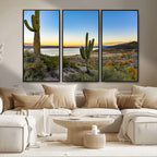Saguaro Cactus Wall Art Canvas Print, Framed Desert Sunset Southwestern