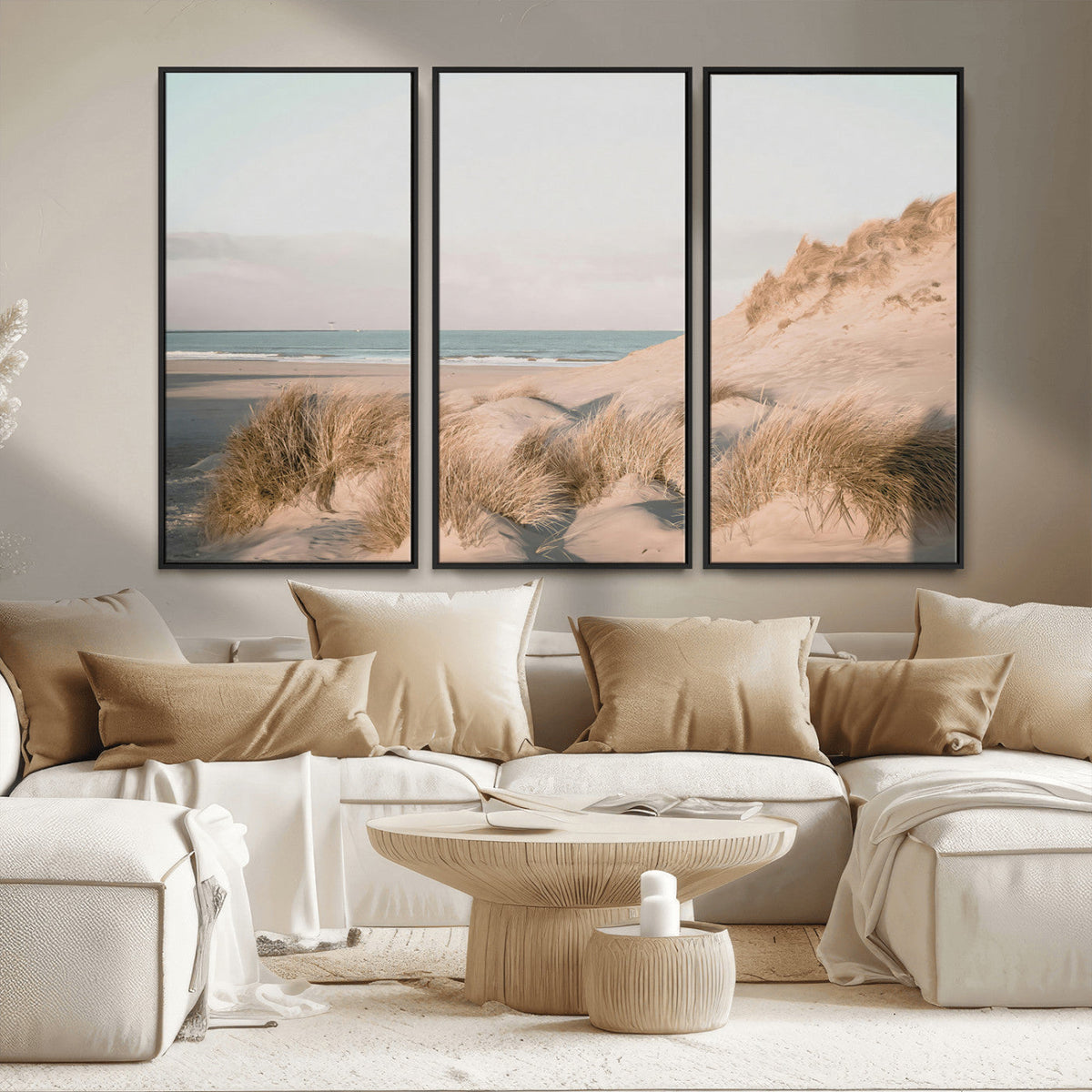Beach Landscape Wall Art Canvas Print, Framed Sand Dune Photography, Minimalist Seascape Coastal Decor