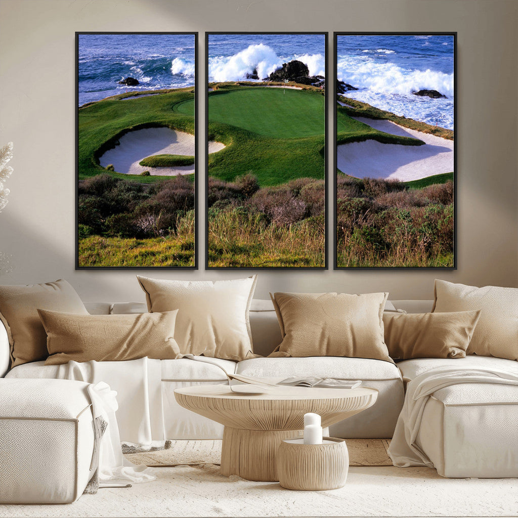 California Pebble Beach Golf Links Wall Art Canvas Print, Iconic Monterey Coastal Golf Course