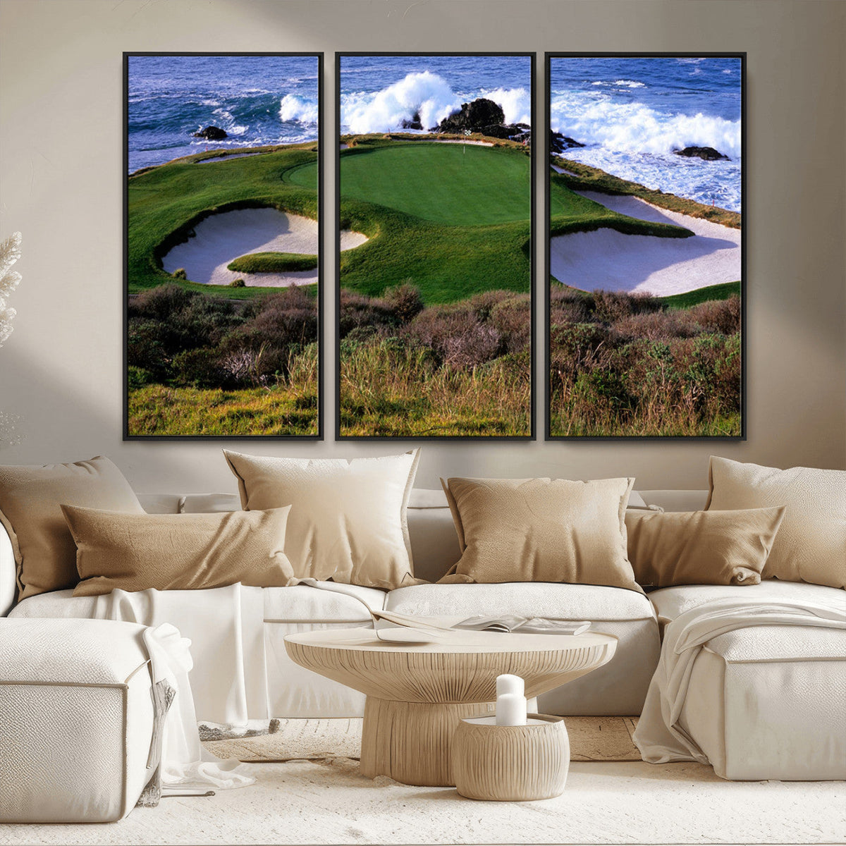 California Pebble Beach Golf Links Wall Art Canvas Print, Iconic Monterey Coastal Golf Course