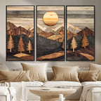 Wooden Mountain Layers Art | Rustic Pine Tree Landscape