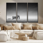 Elephant and Zebra Wall Art Canvas Print, Modern Artwork