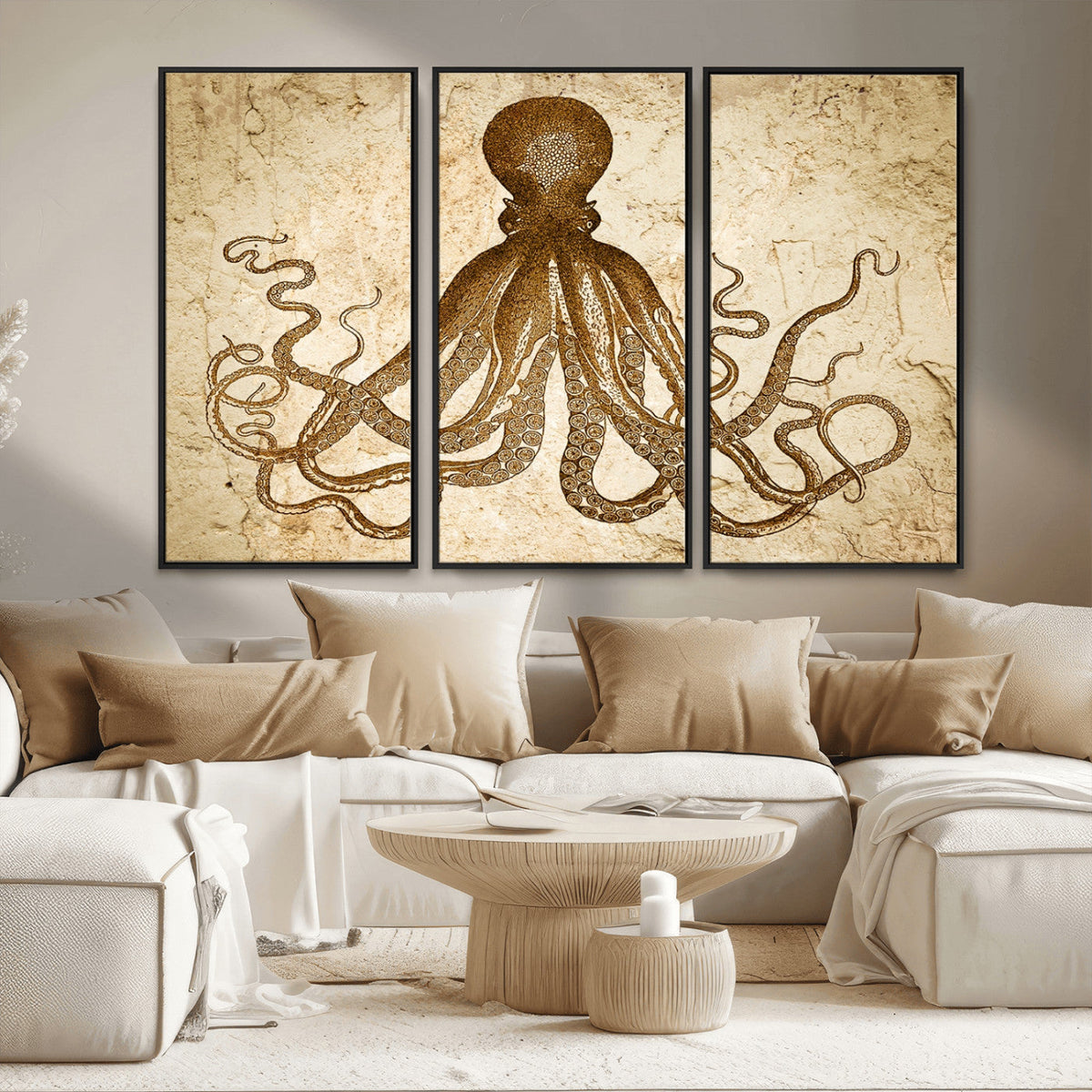 Sepia Octopus Wall Art Abstract Animal Canvas Print