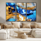 Blue Orange Marble Fluid Effect Canvas Wall Art Print