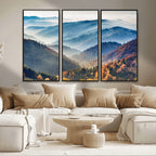 Misty Mountain Sunrise Triptych Canvas Print | Autumn Landscape Wall Art