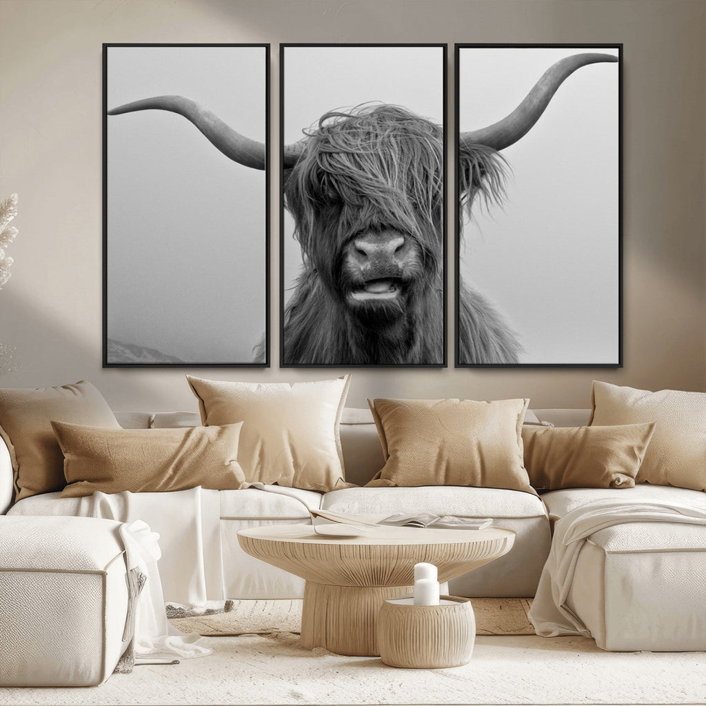 Texas Cow Wall Art Canvas, Texas Longhorn Cattle Canvas Print