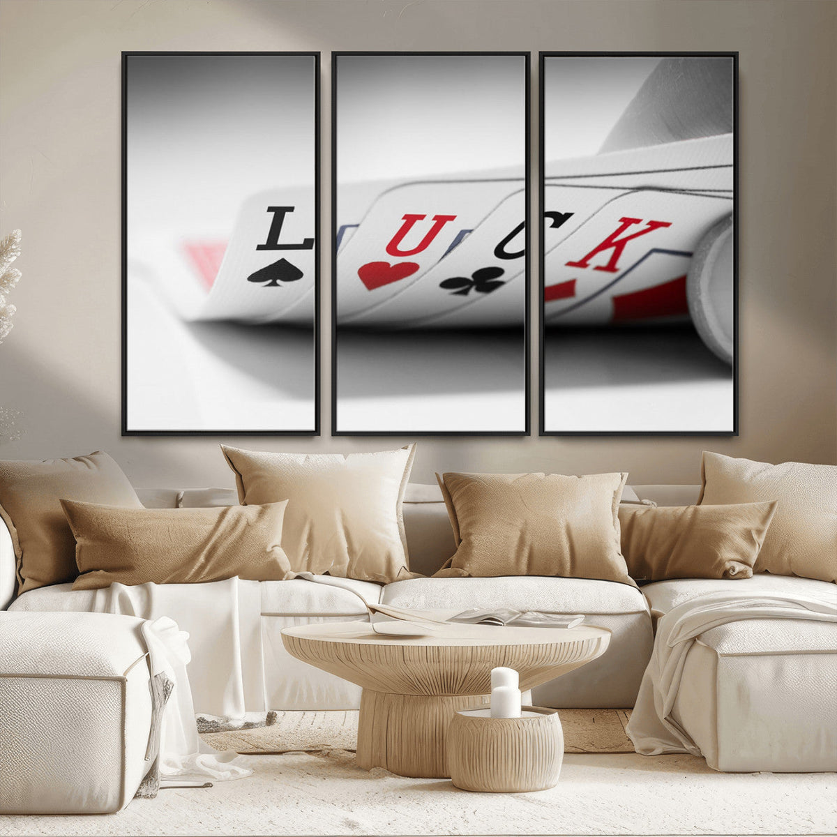 Framed Lucky Poker Cards Canvas | Modern Triptych Wall Art for Game Rooms