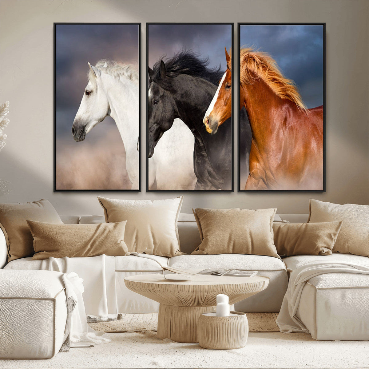 Animal Wall Art Three Horses Farmhouse Art Canvas Print