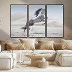 Prancing Horse Desert Large Wall Art Canvas Print, Majestic Horse Animal Artwork