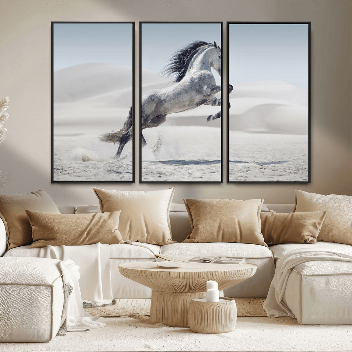 Prancing Horse Desert Large Wall Art Canvas Print, Majestic Horse Animal Artwork