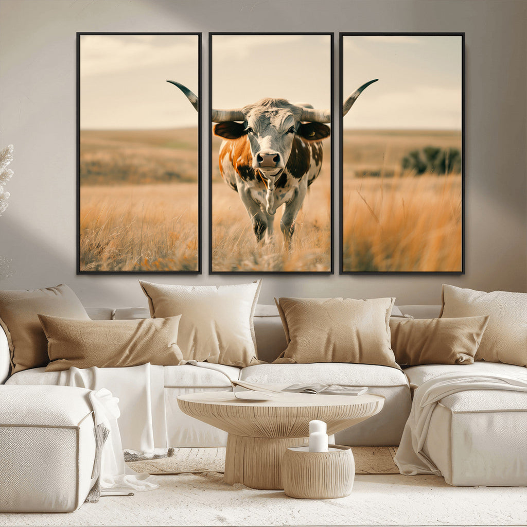 Texas Cow Wall Art Canvas Print for Farm House Wall Decor