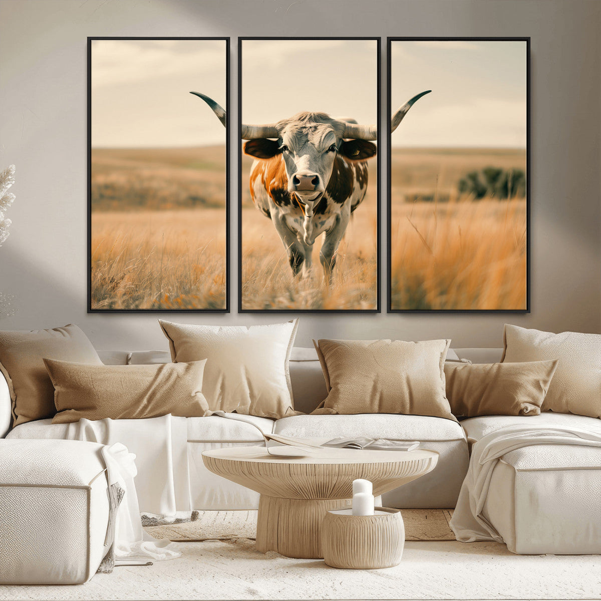 Texas Cow Wall Art Canvas Print for Farm House Wall Decor