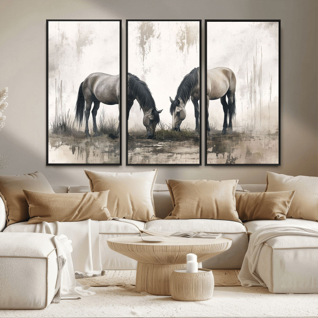 Chinese Ink Style Vintage Horses Wall Art Canvas Print
