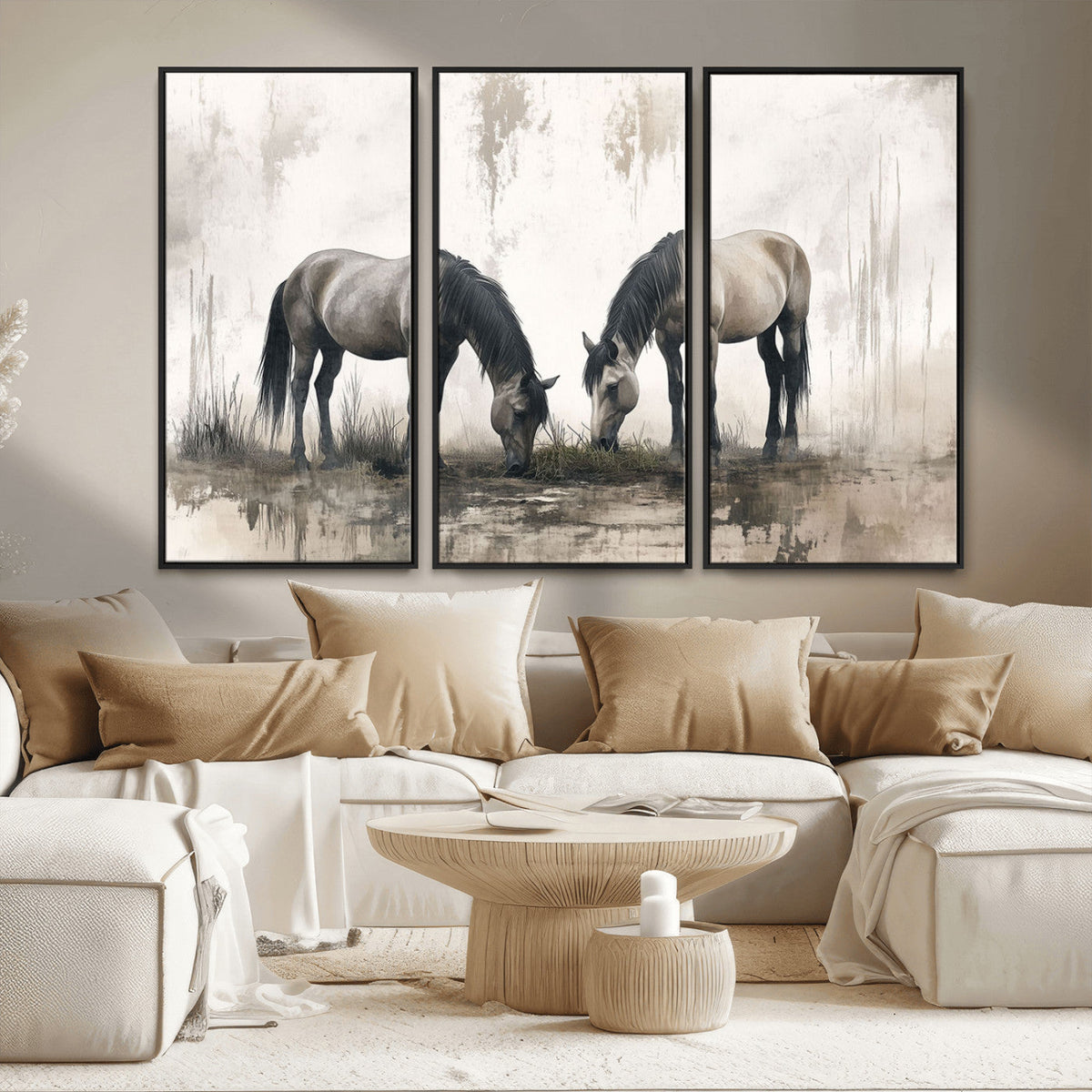 Chinese Ink Style Vintage Horses Wall Art Canvas Print