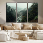 Misty Forest Wall Art, Tranquil Nature Landscape, Ready to Hang | Extra Large 3 Piece Canvas Wall Art