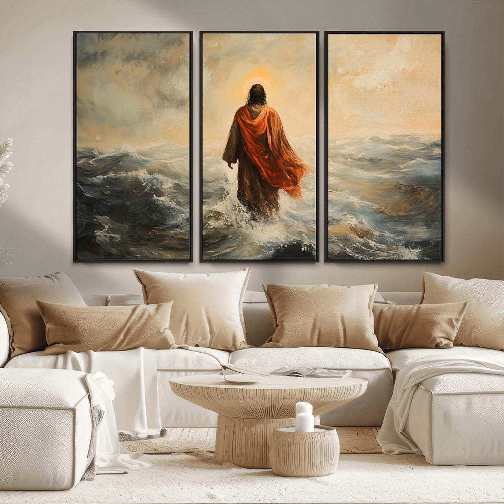 Jesus Walking on Water, Christian Wall Art, Jesus Christ Oil Painting Style Print