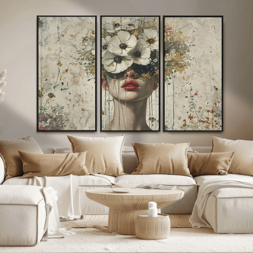 Abstract Floral Women Pastel Wall Art Canvas Print