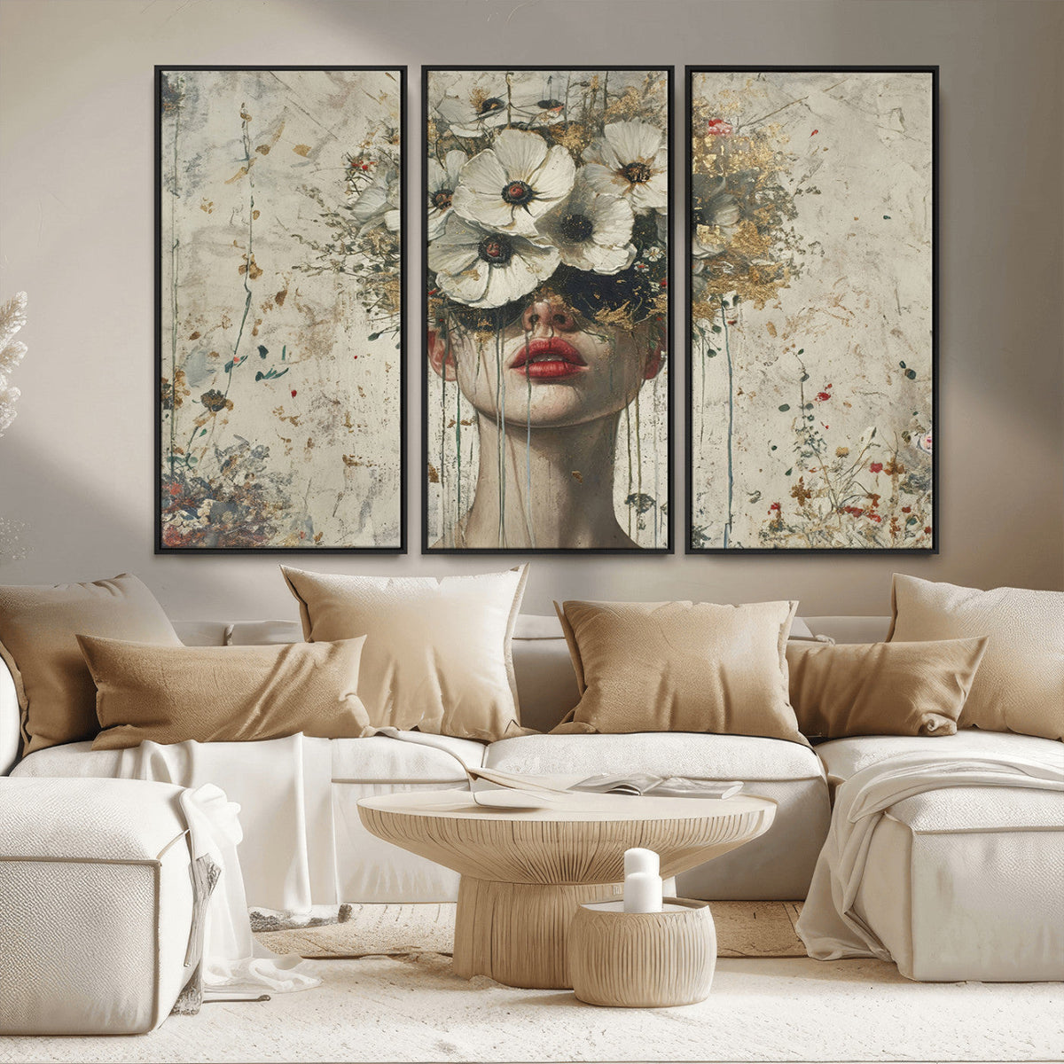 Abstract Floral Women Pastel Wall Art Canvas Print