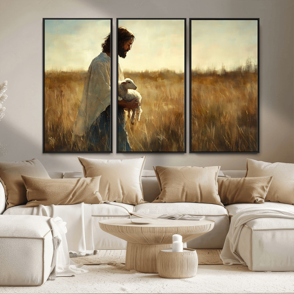 Jesus the Good Shepherd Wall Art Canvas Print, Inspirational Christian Religious Print for Prayer Room
