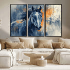 Abstract Blue Horse Wall Art Print Canvas | Western Horse Wall Art for Farmhouse Decor