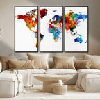 Colorful World Map Canvas Wall Art Print, Contemporary Global Map Artwork