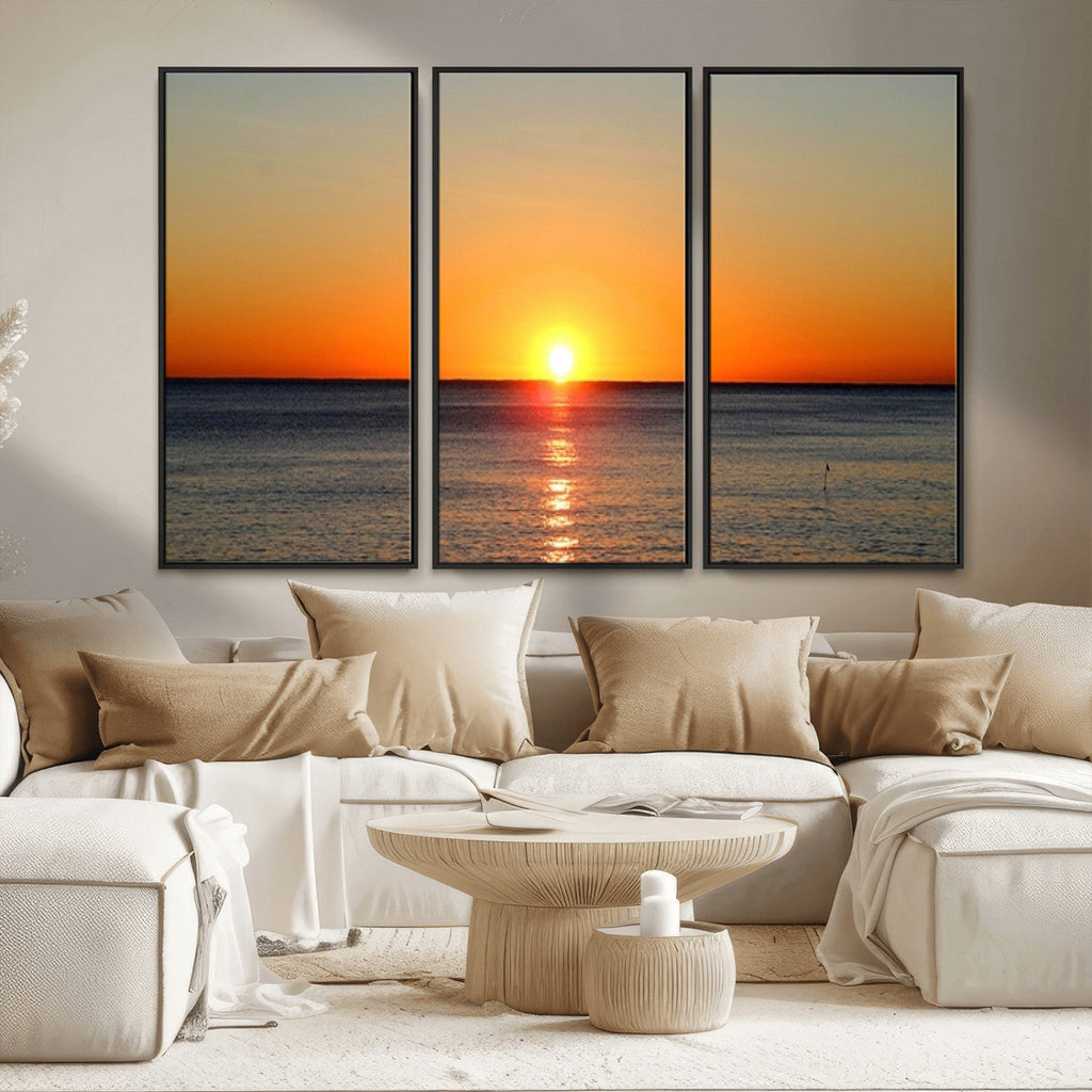 Golden Horizon Sunset Over Ocean Wall Art Canvas Print | Tropical Beach Canvas