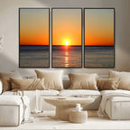 Golden Horizon Sunset Over Ocean Wall Art Canvas Print | Tropical Beach Canvas