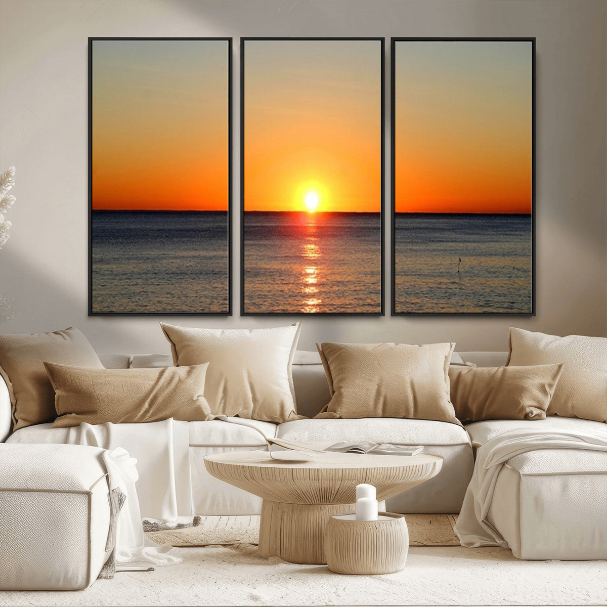 Golden Horizon Sunset Over Ocean Wall Art Canvas Print | Tropical Beach Canvas