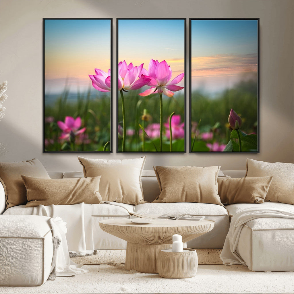 Pink Flower on the Mountain Canvas Print, Framed Pink Flower Canvas Wall Art