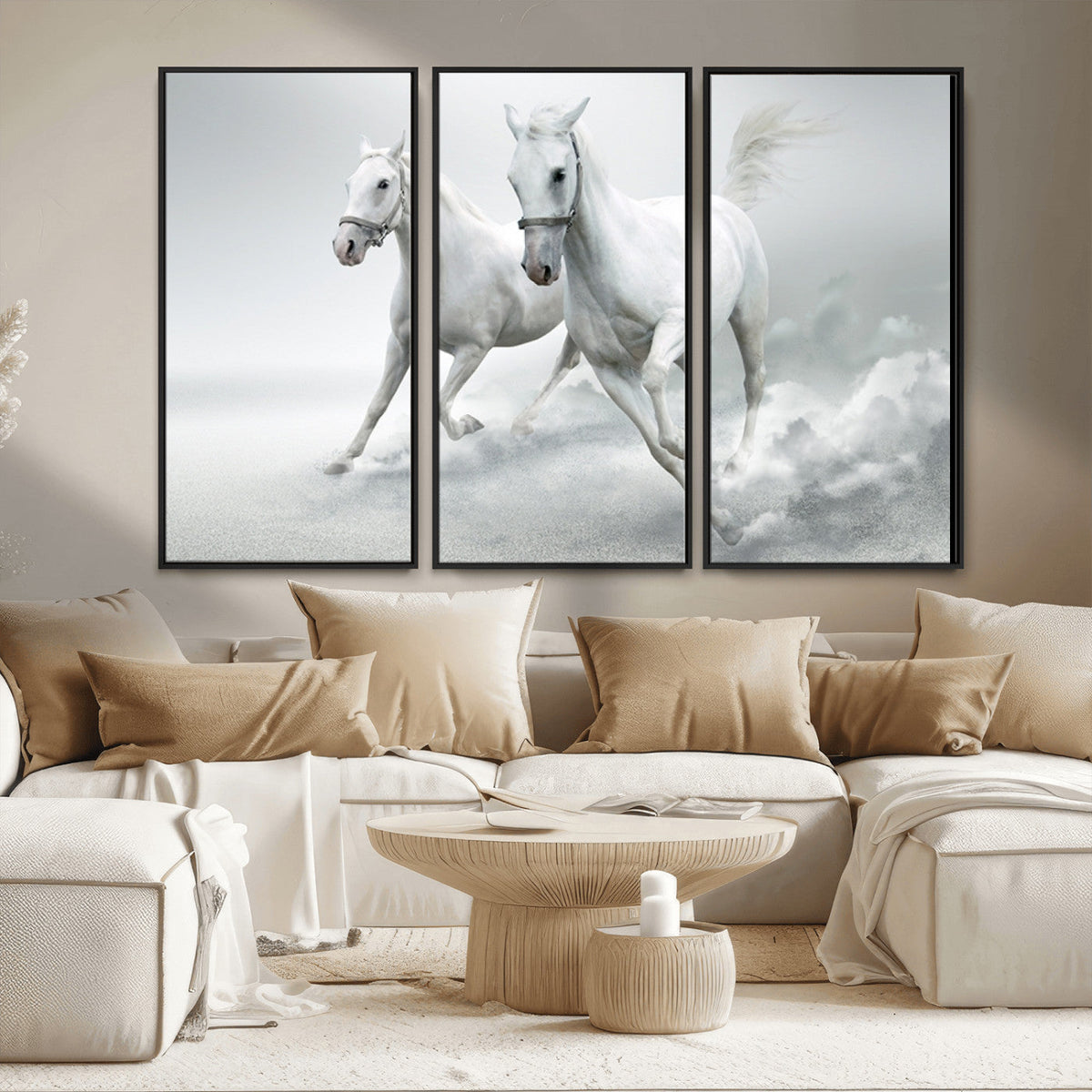 Large Wall Art Canvas Print, Beautiful Running White Horses