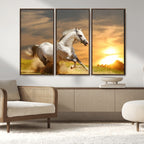 Large Wall Art Galloping White Horse at Sunset Canvas Print