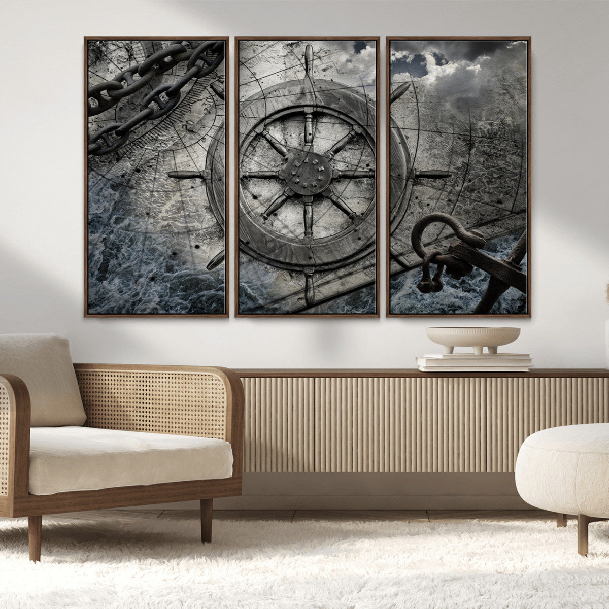 Ship Steering Wheel Vintage Wall Art Canvas Print