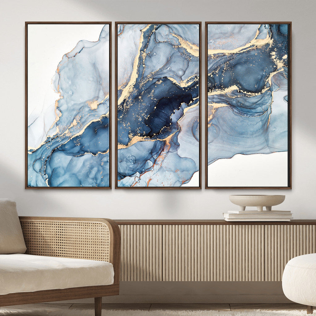 Blue Abstract Canvas Wall Art Print | Fluid Marble Effect Abstract Art