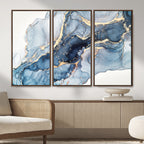 Blue Abstract Canvas Wall Art Print | Fluid Marble Effect Abstract Art