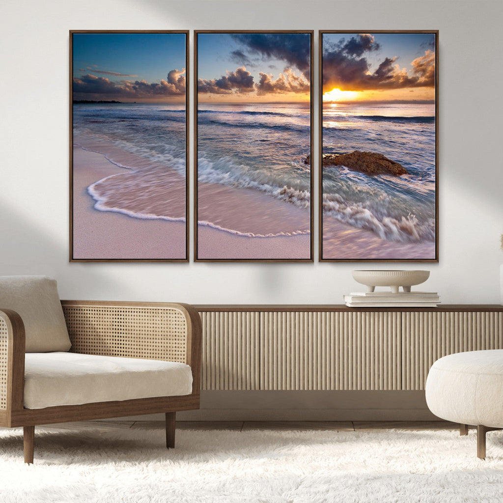 Sea Ocean Sunset Beach Wall Art Canvas Print