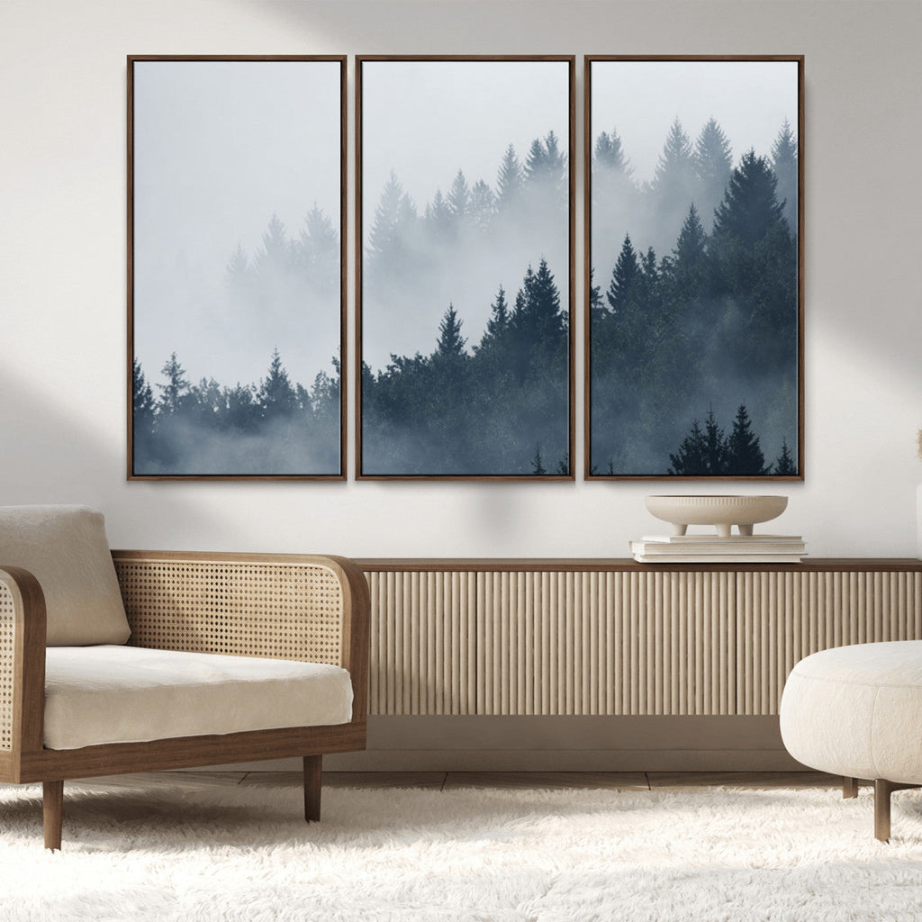 Foggy Pine Forest Wall Art Canvas Print