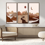 Boho Wall Art Canvas Print Set | Mid-Century Bohemian Wall Artwork, Boho Neutral