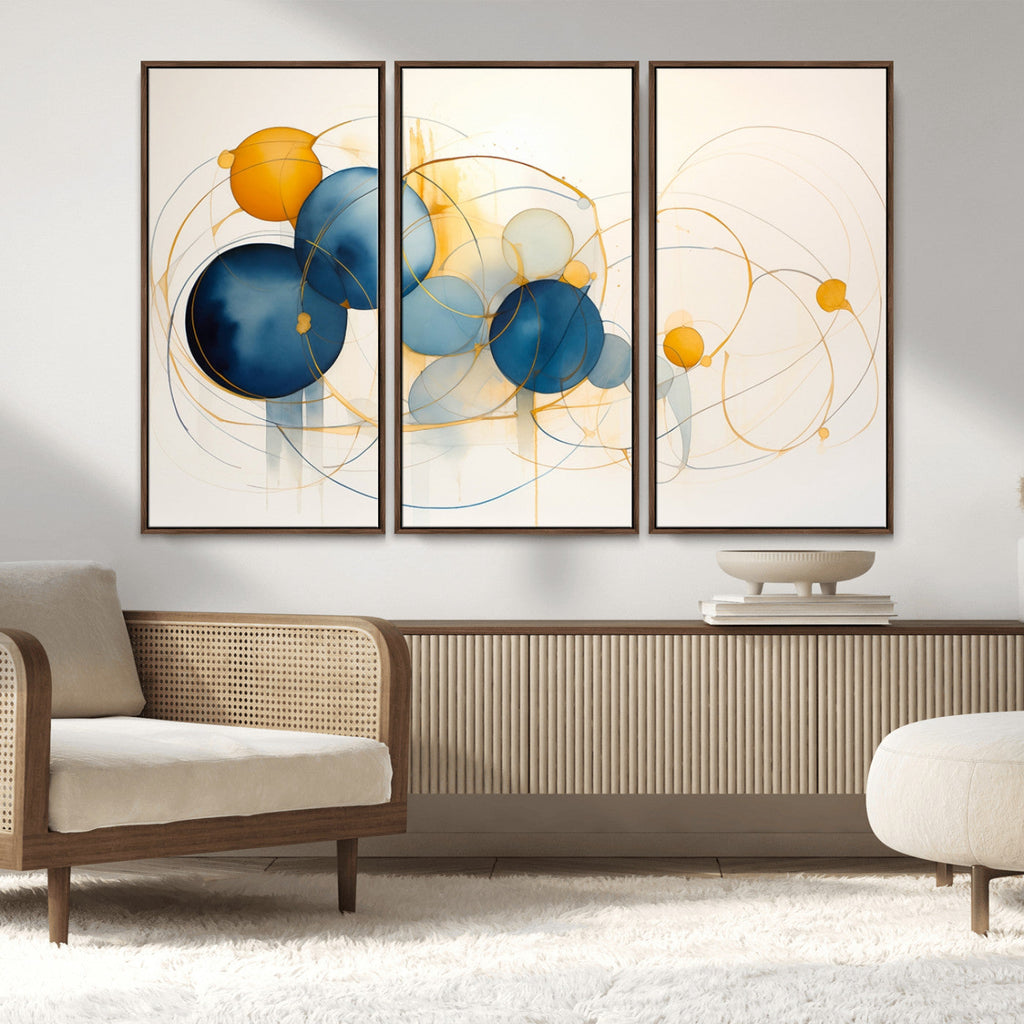 Geometric Blue Orange Abstract Wall Art Canvas, Geometric Blue Orange Canvas Print