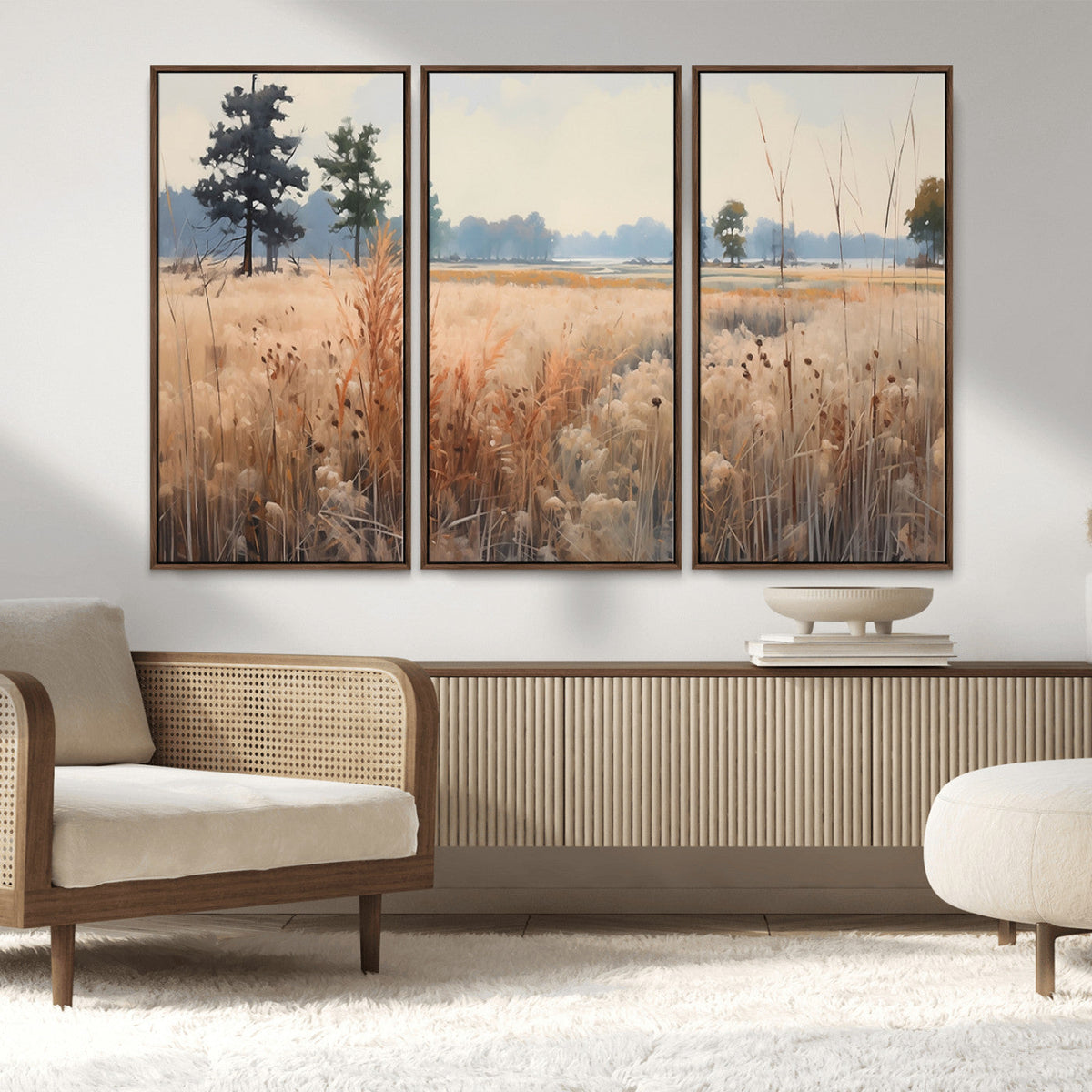 Golden Fields Canvas Wall Art Print | Serene Minimalist Landscape for Modern Decor