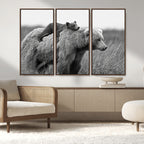 Bear and Cub Wall Art Canvas | Grizzly 399 Bear and Cub Black and White Wildlife Print
