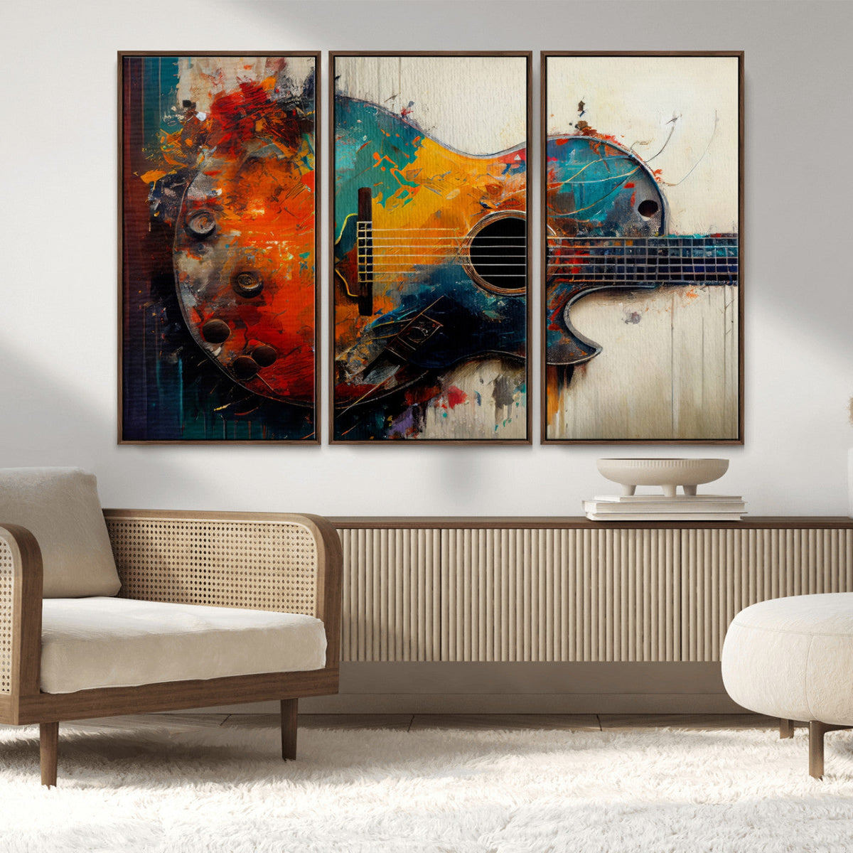 Abstract Guitar Wall Art Canvas | Vibrant Music-Inspired Art for Living Room or Studio