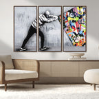 Banksy Art Behind the Curtain Street Wall Art Canvas Print | Urban Graffiti Style Wall Decor