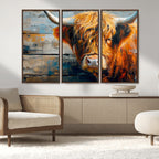 Highland Cow Abstract Canvas Wall Art, Bold Farmhouse Decor