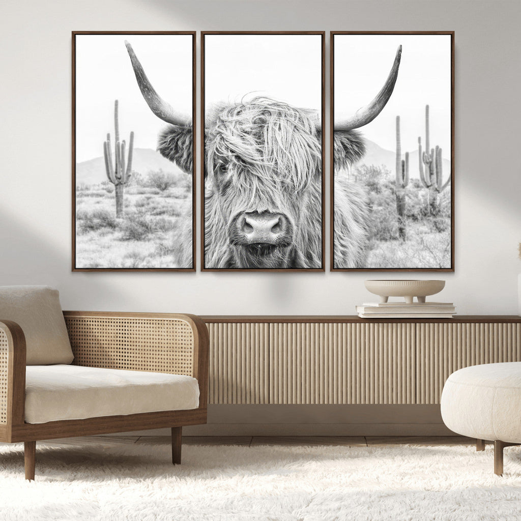 Rustic Charm, Cow Longhorn Black White Bighorn Wall Art
