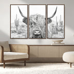 Rustic Charm, Cow Longhorn Black White Bighorn Wall Art