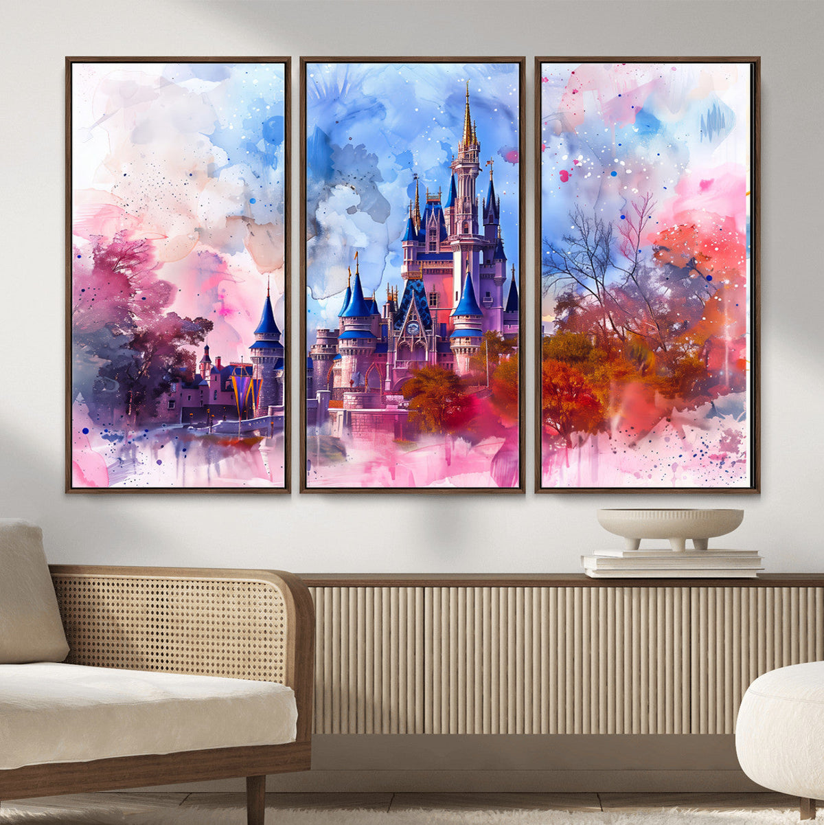 Disney Wall Art: Dreamy Watercolor Cinderella Castle Canvas Print